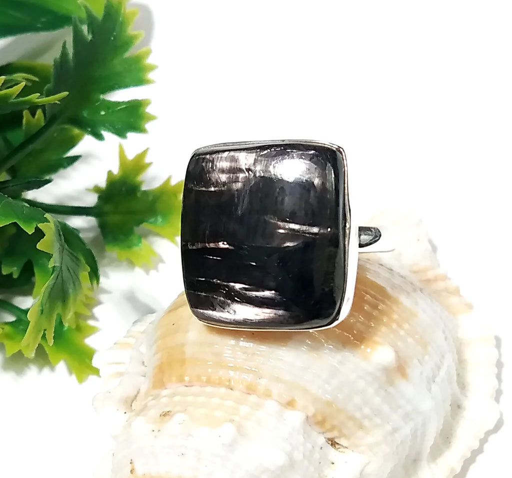 Natural Gray Hypersthene Gemstone 925 Sterling Silver Luxury Cushion Shape Statement Ring Party Wear Silver Jewelry for Women