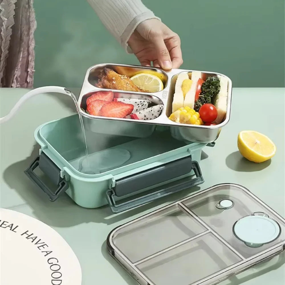 304 Stainless Steel Lunch Box with Tableware for Adults Kids Leakproof Lunch Container Portable Grids Bento Box Food Containers