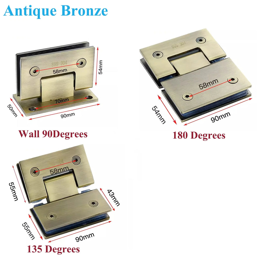 2Pcs 304 Stainless Steel Shower Enclosure Door Hinge 90 135 180 Degrees Rose Gold Matte Black Mirror Antique Bronze White
