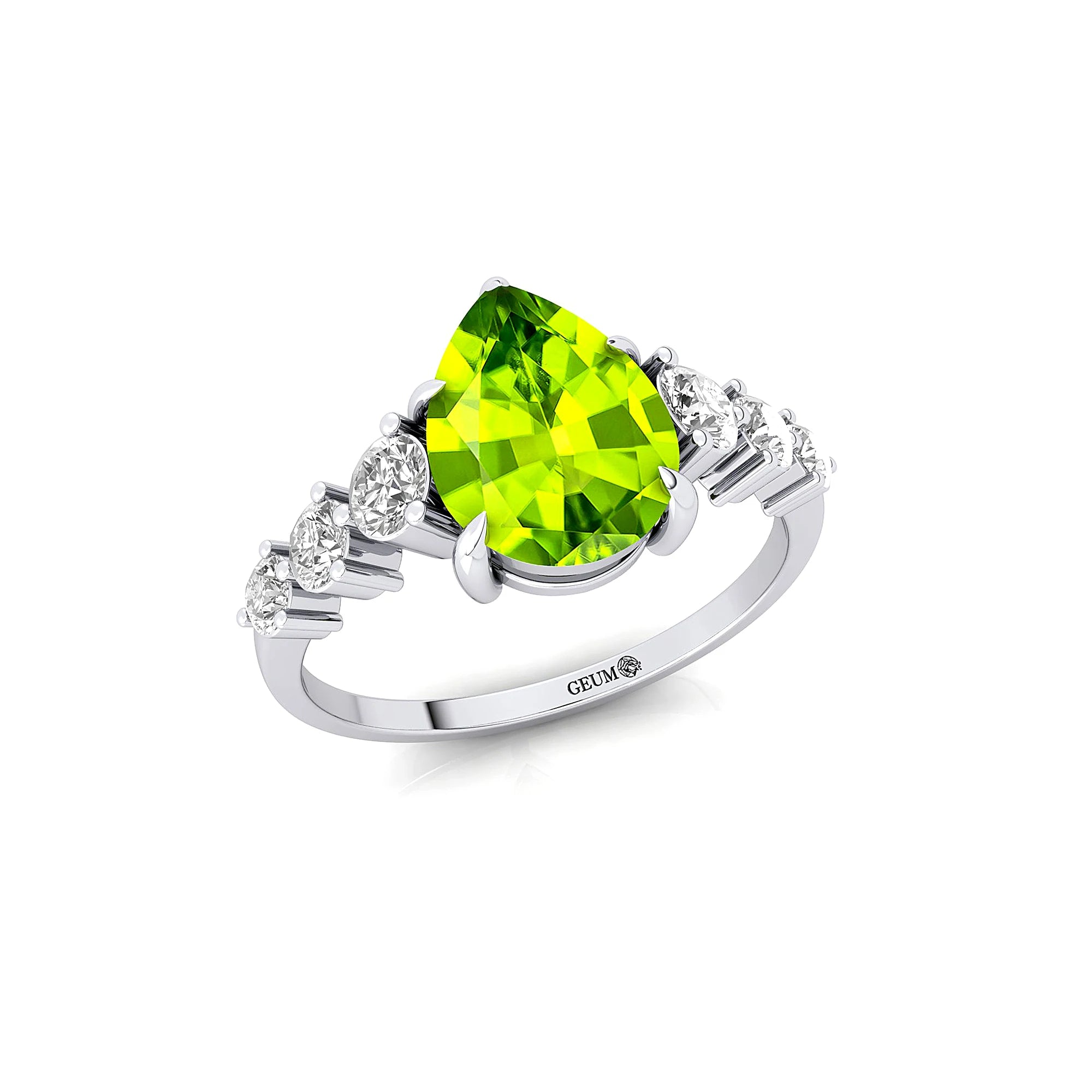Luxurious Women's Jewelry Gift 18k Pure Gold Rhodium Plated 1.4ct Natural Peridot Gemstone Genuine IGI Certified 6-Diamond Rings