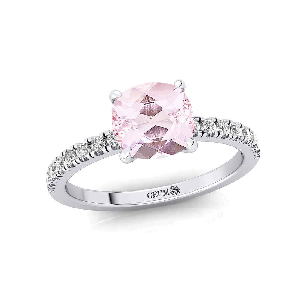 18k Pure Gold Natural Morganite June Birthstone Gemstone Rings Adorned With Genuine White Diamonds Premium Bridal Jewelry OEM