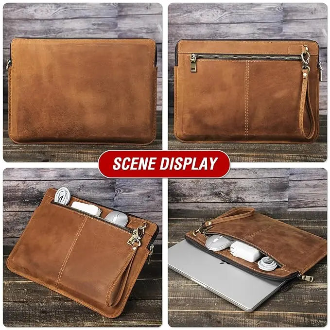 Elegant Handmade Genuine Leather Laptop Sleeve Office Work Business Travel Messenger Pouch Covers Protective Case Bag