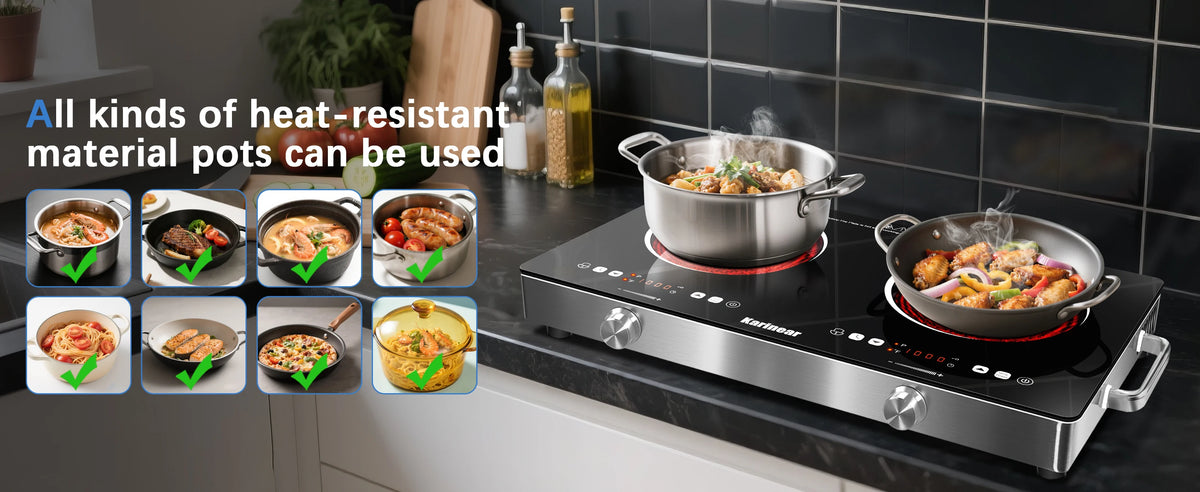 Karinear Portable Electric Cooktop, Electric Stove Single Burner Ceramic Cooktop with Touch Control, Child Safety Lock, Timer, Residual Heat Indicator, Overheat Protection, 1800W 110V Infrared Burner | Ceramic Cooktop, Sensor