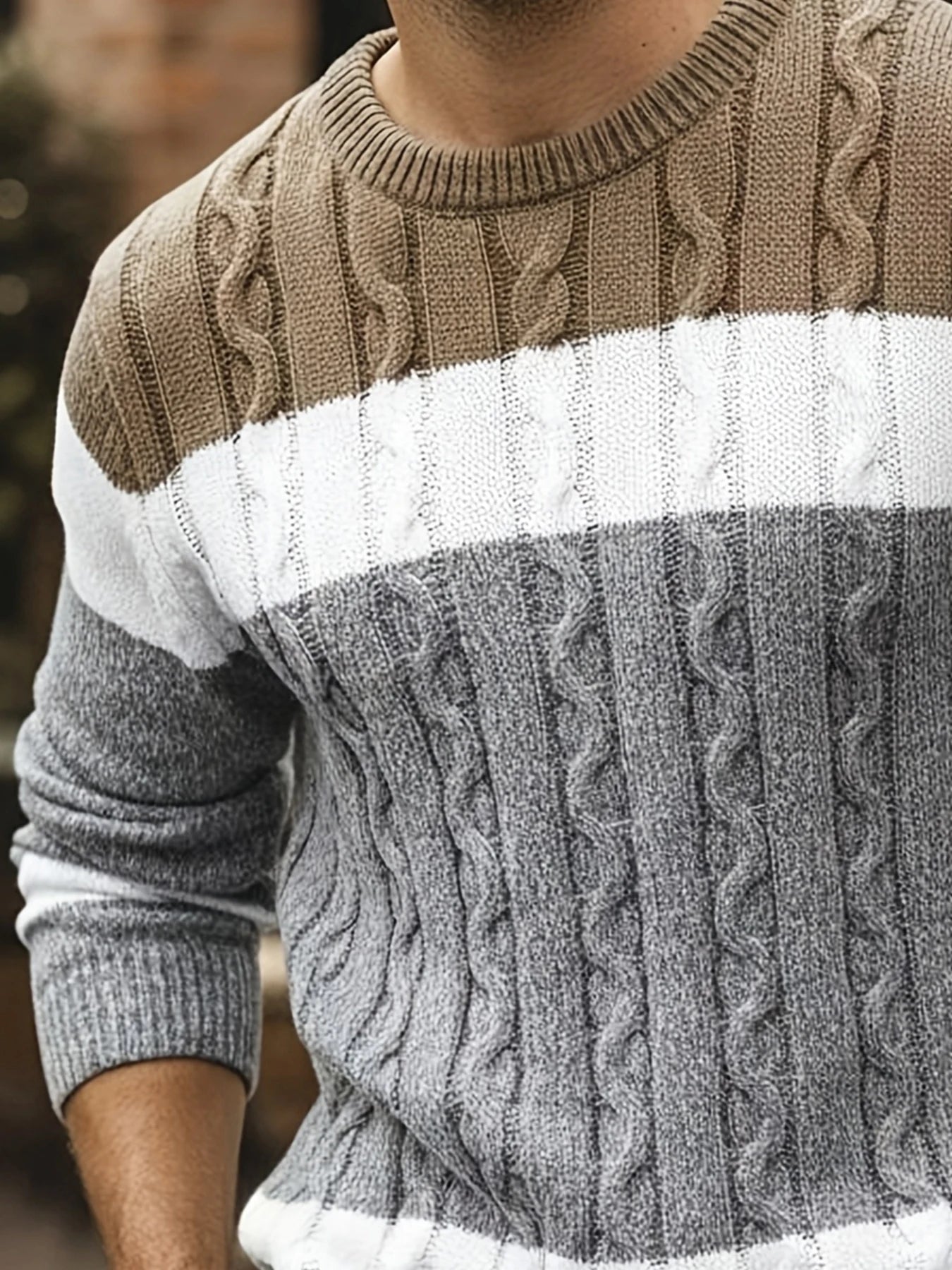 New Autumn And Winter Men's Contrasting Color Round Neck Pullover Loose Sweater Trendy Casual Warm Knit Comfortable Base Sweater