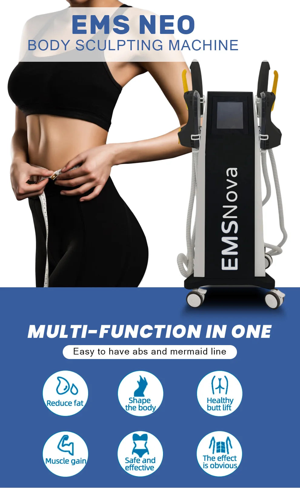 MECAVIE 2026 New Cosmetology Equipment 6500W Hi EMT RF Machine EMSnova Slimming Fat Burning Muscle Stimulation No Downtime