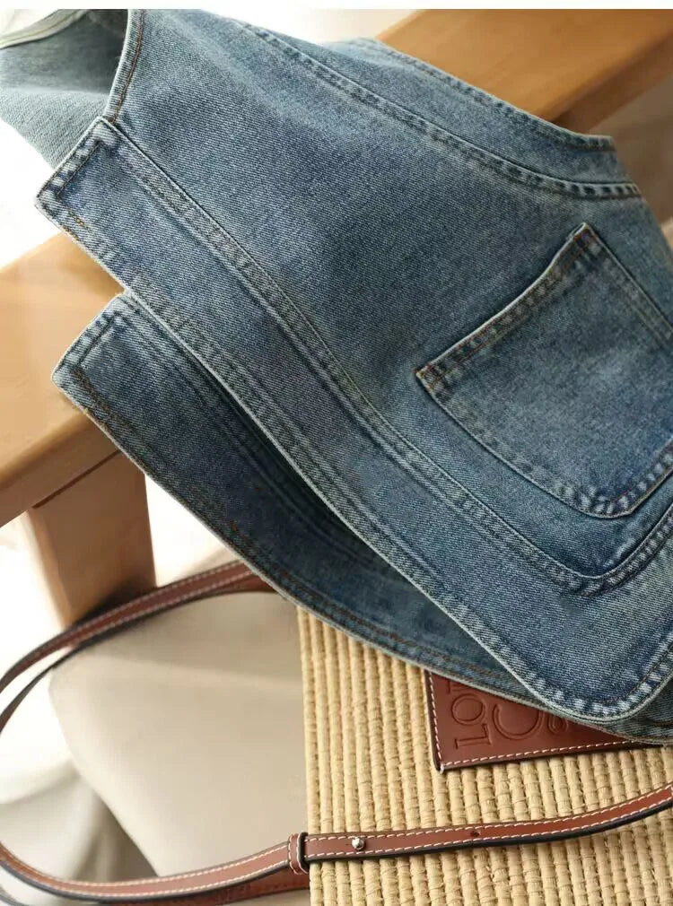 Vintage Denim Vest Women New Round Neck Loose Fit Slimming Waistcoat Fashion Sleeveless Top Casual Versatile Outerwear Jacket