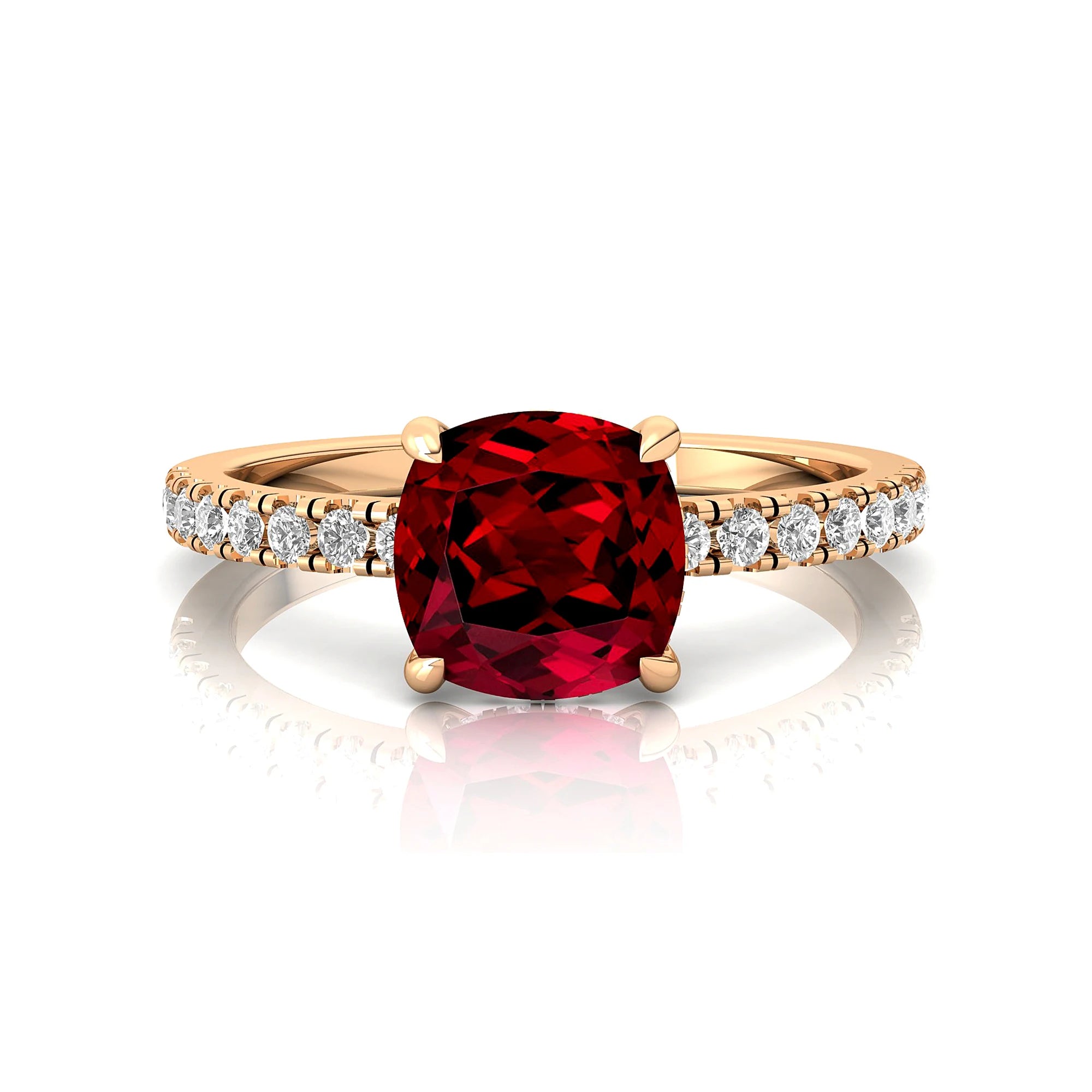 18k Solid Gold Real Diamond & Natural Red Garnet Handmade Engagement Rings Luxurious Birthstone Jewelry at Wholesale Prices OEM