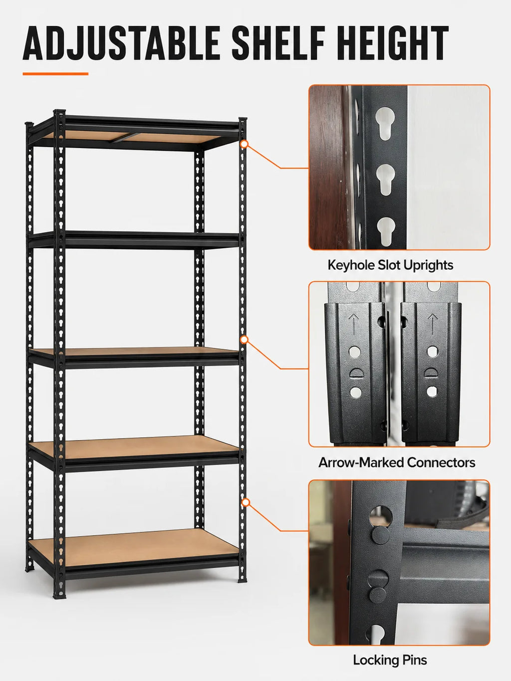 27.6'W X 60'H 5-Tier Garage Shelving Unit, 2200 LBS Heavy Duty Storage Shelves, Metal Rack with MDF Board, Screw Assembly Adjustable Utility Organizer for Basement Pantry Kitchen Laundry Closet, 440 LBS Load Per Shelf, 1 or 2