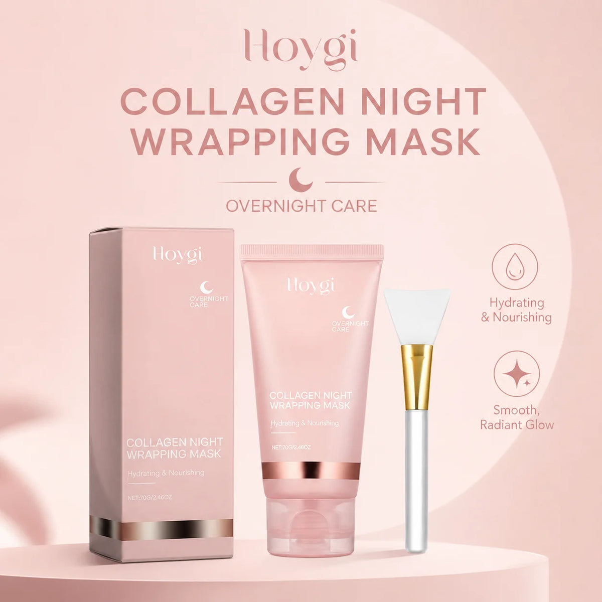 Collagen Night Wrapping Mask Overnight Sleeping Facial Mask Deep Moisturizing Firming Skin Repair Face Care Mask With Brush