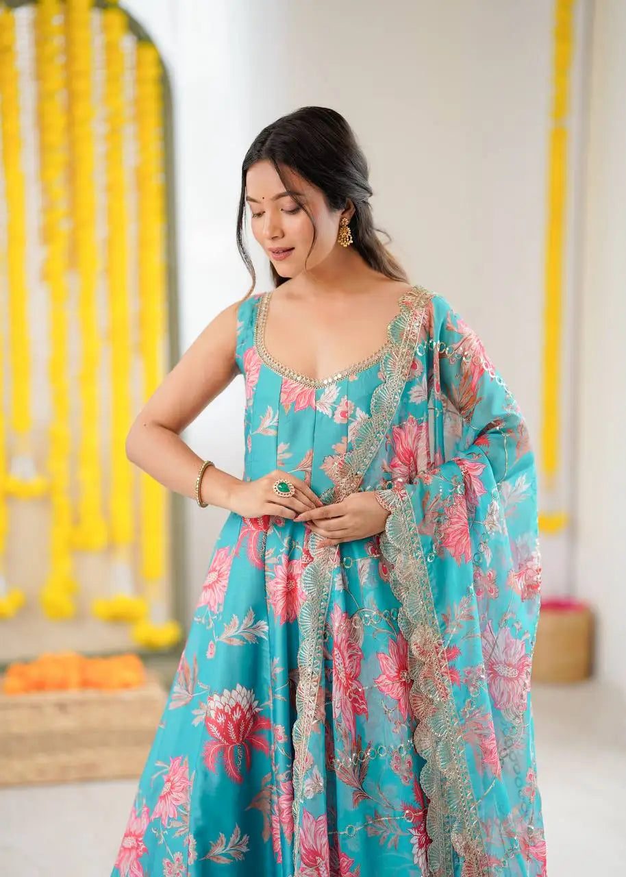 Women's Floral Dress Casual Kurti Top Gown Designer Indian Ladies Festival Party Wear Gown