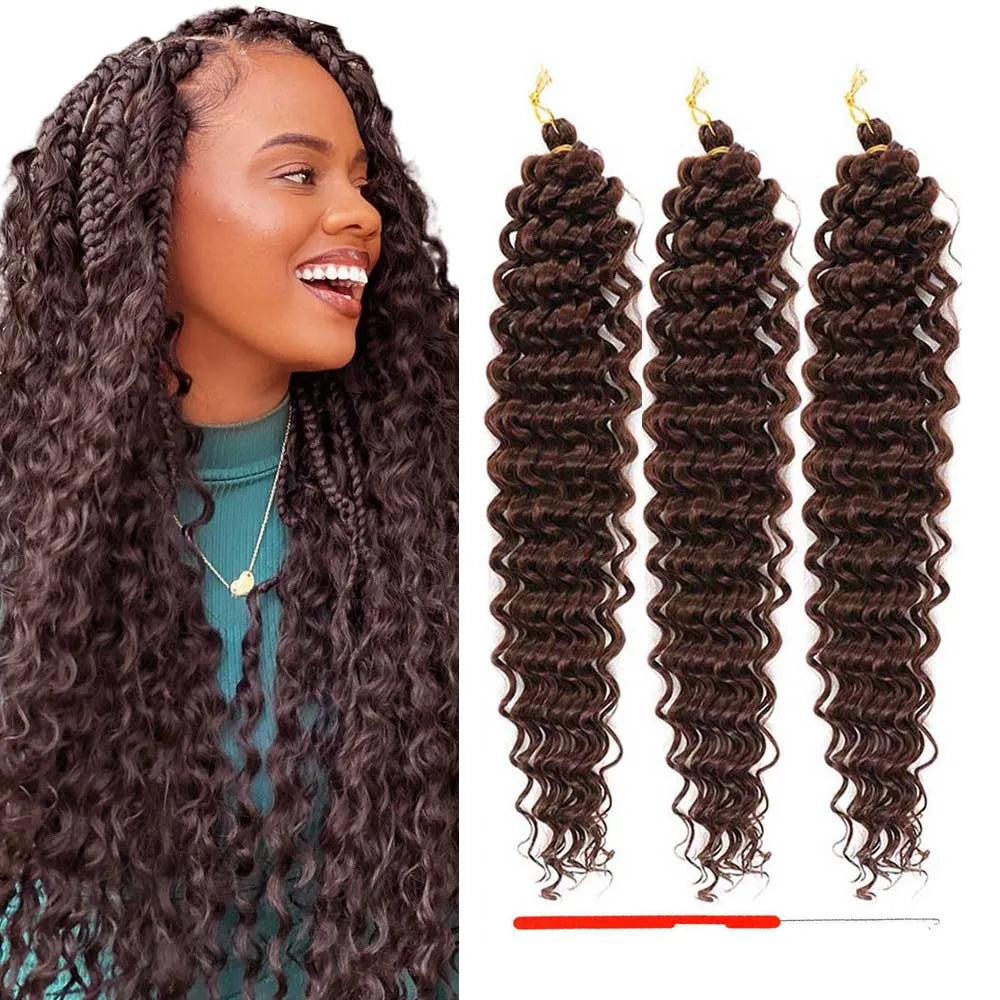 3 Packs Ocean Wave Crochet Hair | 20 Inch Curly Braiding Hair, Deep Wave, Knotless Braids,synthetic for Women With crochet hook