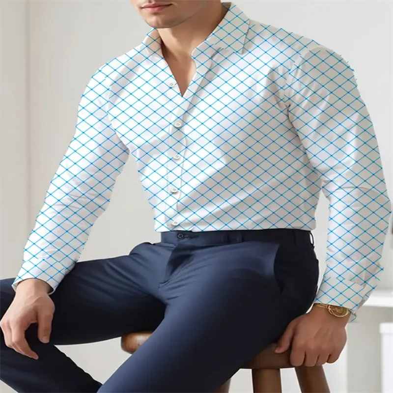 New Men's Shirt Long Sleeve Plaid Lapel Spring and Autumn Party Work Clothes Clothing Print XS-6XL Large Size