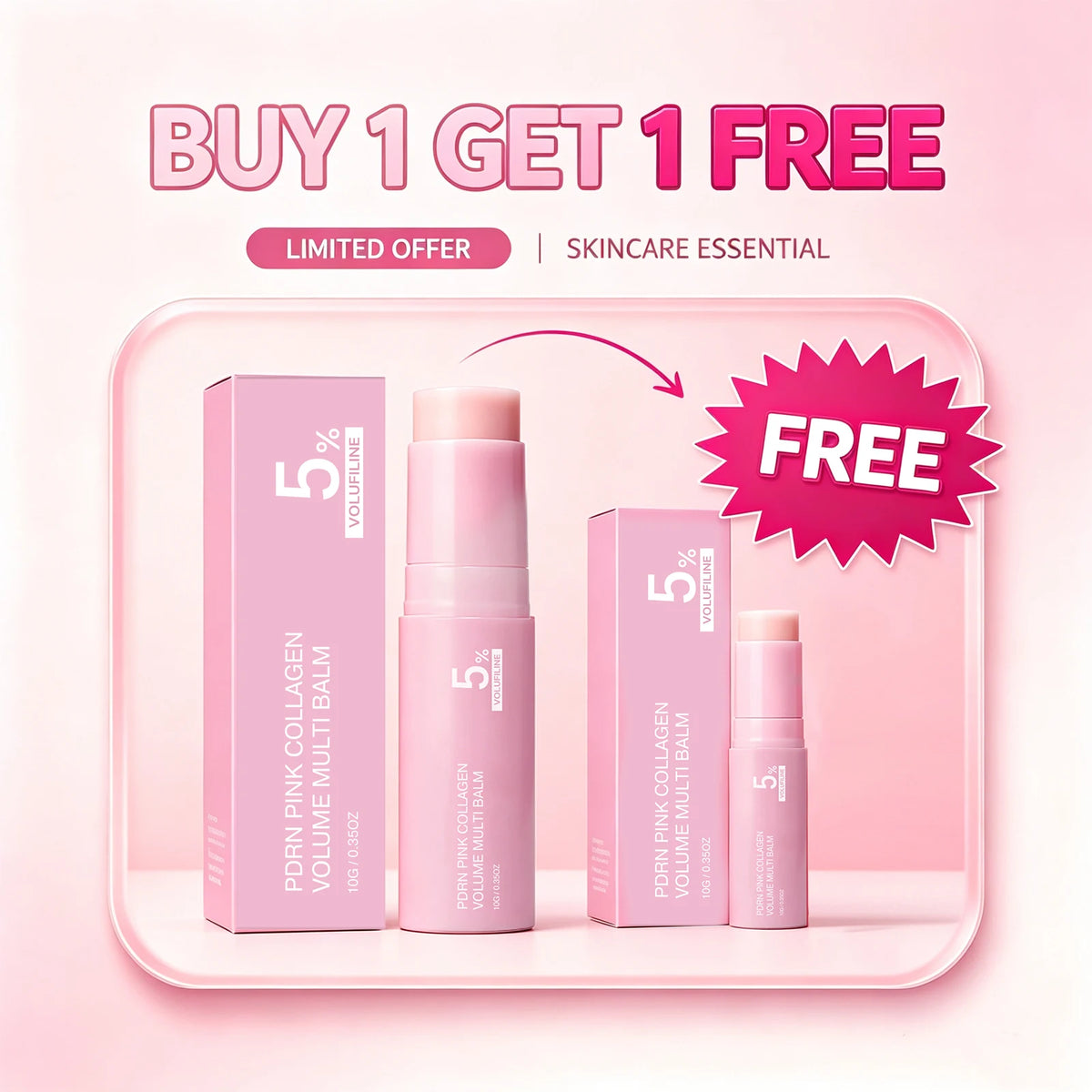 PDRN Pink Collagen Volume Multi Balm Stick Hydrating Wrinkle Balm Collagen Plumping Firming Stick for Under Eyes Neck Forehead Smile Lines Lips