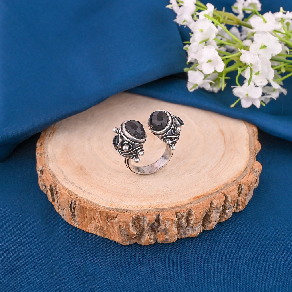 LUXVORY Gold Plated Brass Trendy Fashion Ring with Black Onyx for Women-Any Occasion