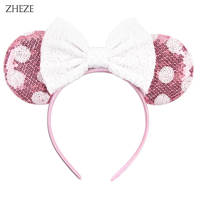 New Valentine's Day Mouse Ears Headband For Girls Women Sequins Love 5"Bow Hairbands Festival Party DIY Hair Accessories Femmes