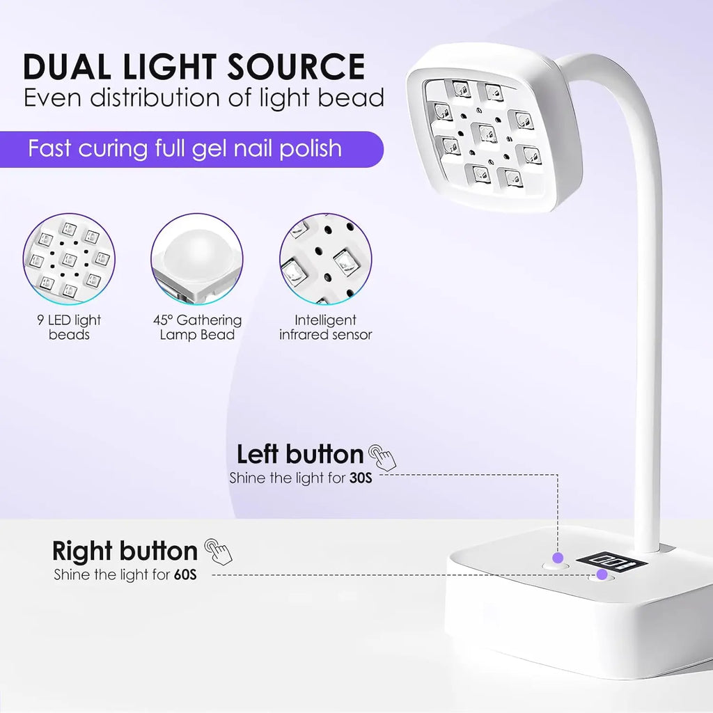 Wireless Nail Lamp LED UV Nail Dryer Rechargeable Auto Sensing Touch Control Fast Drying Nail Light 360° Bendable Table Lamp