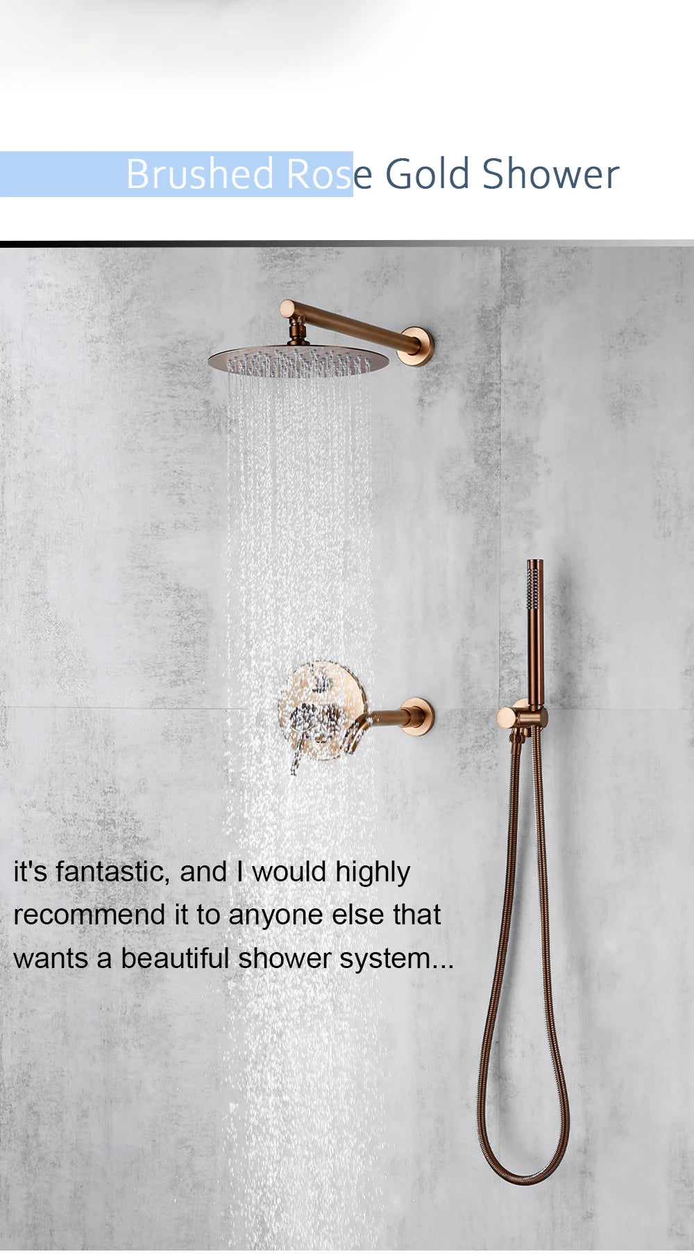 Bathroom Shower Faucet Brushed Rose Gold Smesiteli Brass 3 Way Diverter Valve Kit Hot & Cold Mixer Tap Tub Spout Hand Spray