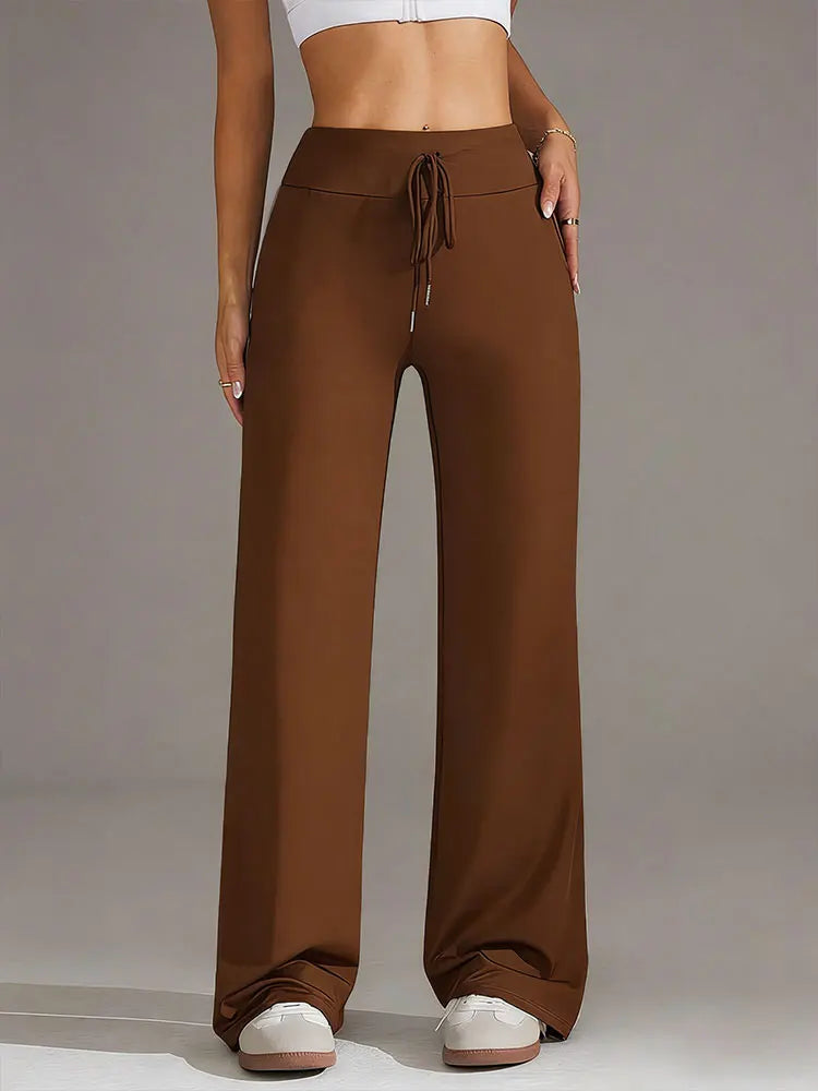 Womens Drawstring Straight Pants High Waist Wide Leg Yoga Trousers Breathable Loose Sweatpants For Fitness Running Casual Wear