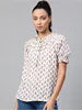White Cotton Crepe Floral Printed Top Ruffle Frill Detail Short Sleeves Styled Simple Fit Soft Everyday Wear Look Eco-Friendly