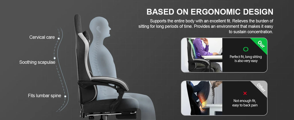GTPLAYER Fabric Gaming Chair with Footrest, Computer Desk Chair with Pocket Spring Cushion, Home Office Ergonomic Chair