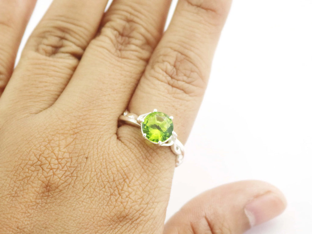 925 Sterling Silver Solitaire Peridot Quartz Prong Set Ring For Women