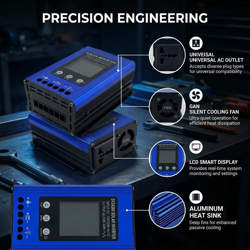 PWM Solar Controller and Inverter Integrated Unit. 200W Home Off-Grid Photovoltaic Inverter with Corrected Sine Wave Output.