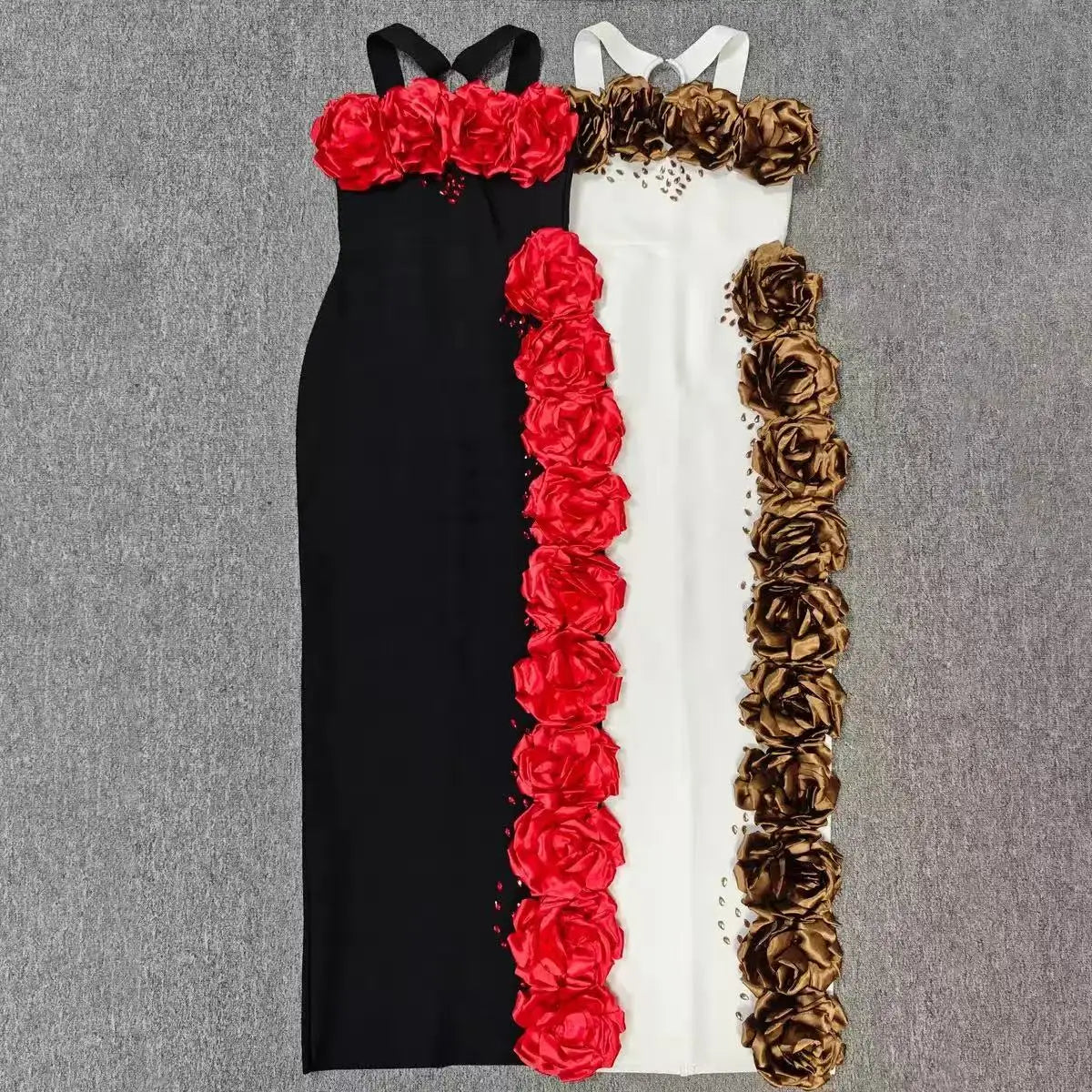 Summer 2025 Women's Fashion Hanging Neck Flower Embedded Diamond Sleeveless Long Wrap Dress Elegant Party Dress