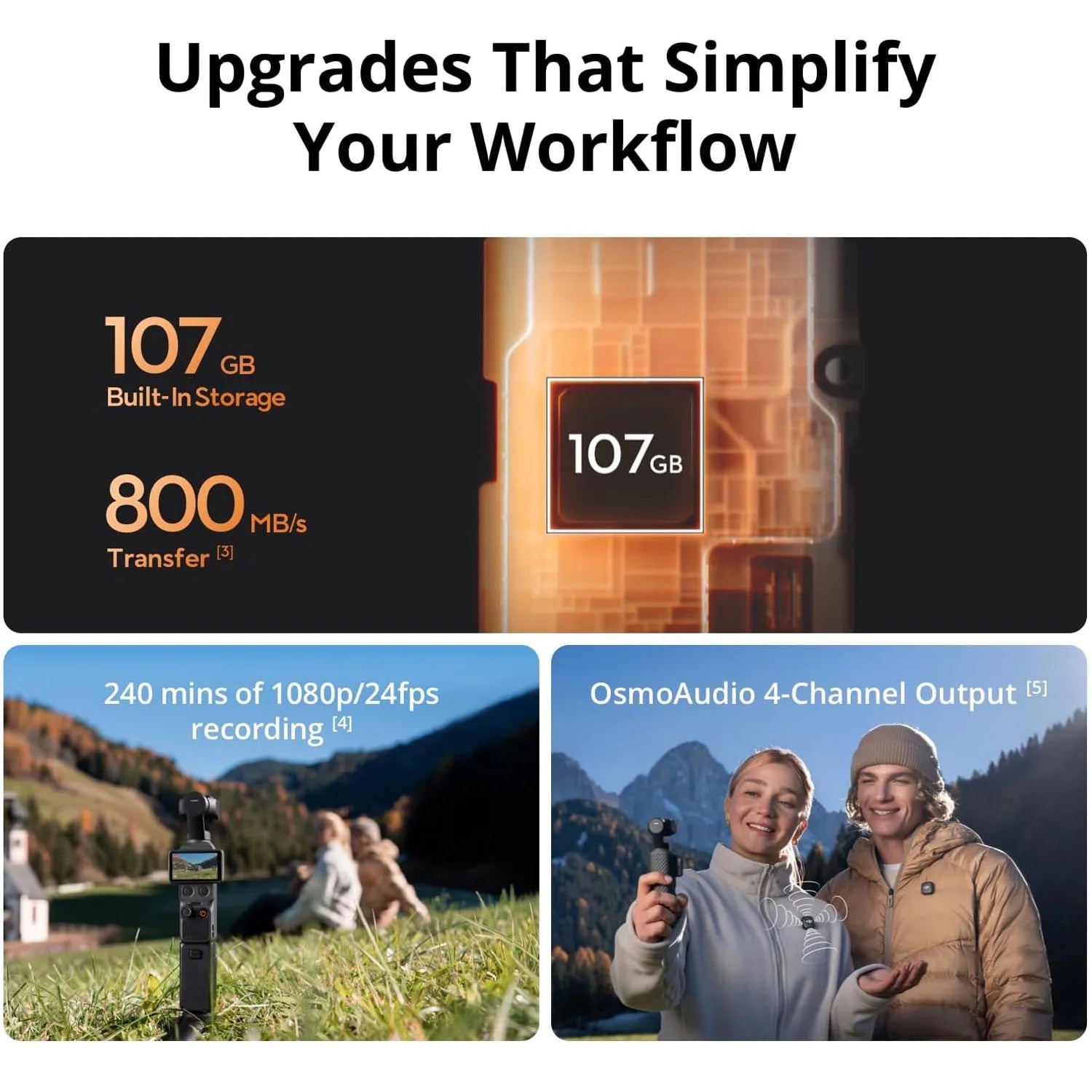 DJI Osmo Pocket 4 Standard Combo Pocket Gimbal Vlog Camera 1'' CMOS 4K/240fps Video 107GB Built-in Storage 3-Axis Stabilization 2x Lossless Zoom 2" Rotatable Screen ActiveTrack
