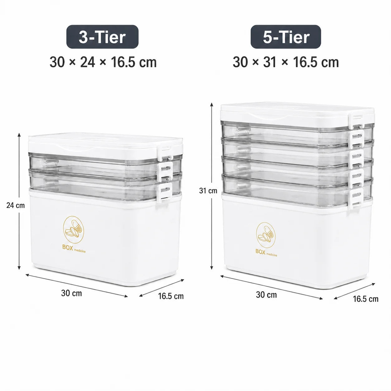 YX Large-Capacity Multi-Tier Stackable Storage Box Practical Portable Home First Aid Emergency Kit with Transparent Lid and Handles Organizer for Pills Crafts Hair Accessories Cosmetics Small Items Kitchen Bathroom Office Dor