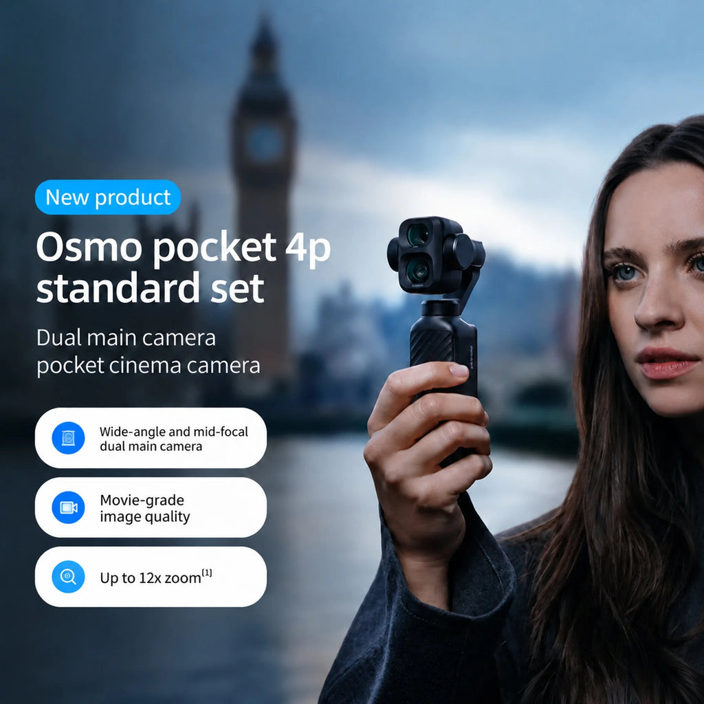DJI Osmo Pocket 4P Vlog Combo, 3-Axis Stabilized, 4K 60fps Pocket Camera with Built-inGimbal, Portable Vlogging Camera for Travel & Content Creation