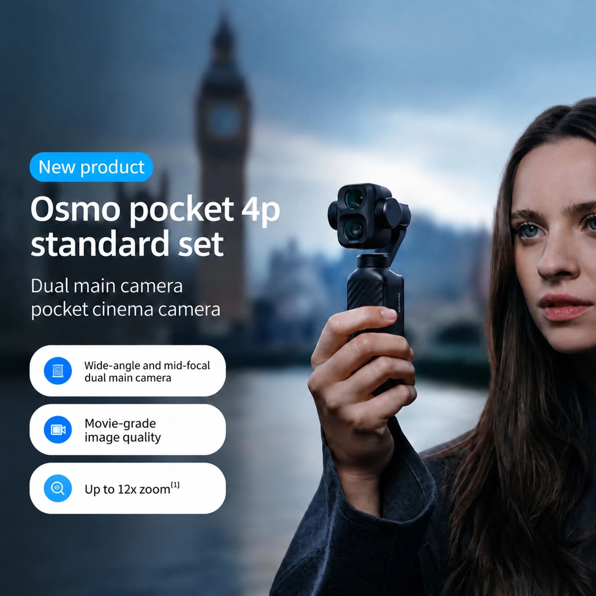 DJI Osmo Pocket 4P Vlog Combo, 3-Axis Stabilized, 4K 60fps Pocket Camera with Built-inGimbal, Portable Vlogging Camera for Travel & Content Creation