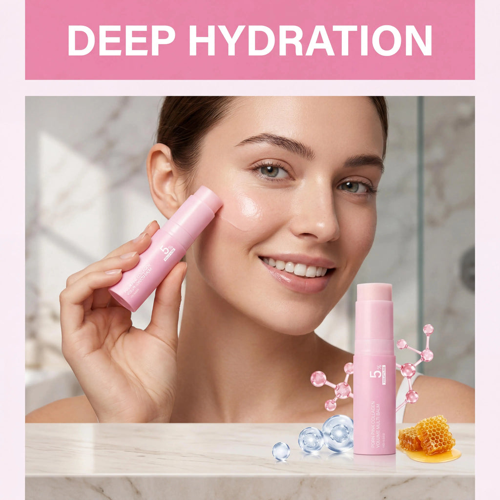 PDRN Pink Collagen Volume Multi Balm Stick Hydrating Wrinkle Balm Collagen Plumping Firming Stick for Under Eyes Neck Forehead Smile Lines Lips