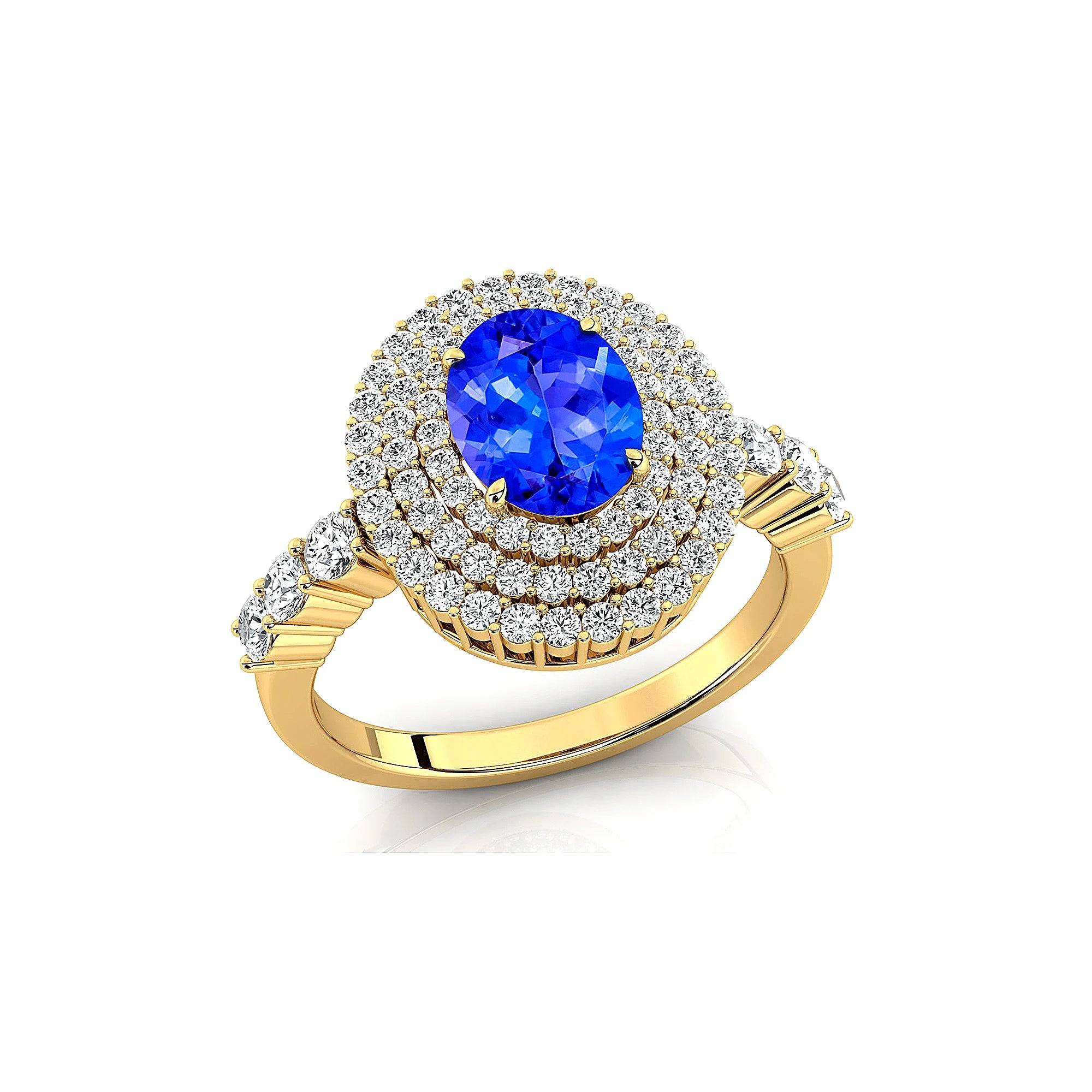 18k Gold Statement Rings Adorned With Natural December Birthstone Tanzanite Gemstone & Round Cut Certified Diamonds Ring For Her