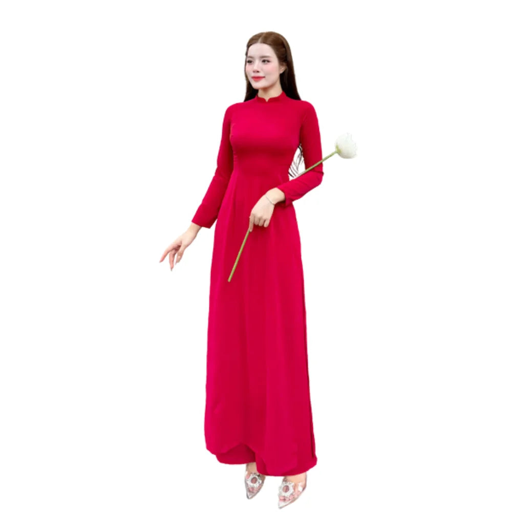 Customizable ODM Woven Traditional Vietnamese Ao Dai for Women Vintage Leopard Print Modal Asymmetrical Anti-Static Made Vietnam