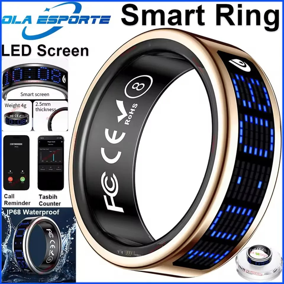 Amoled Screen Smart Ring Display Time Heart Rate Monitoring Blood Preasure Waterproof New SmartRing GPS Tracker Step Counter Control take photo Rings