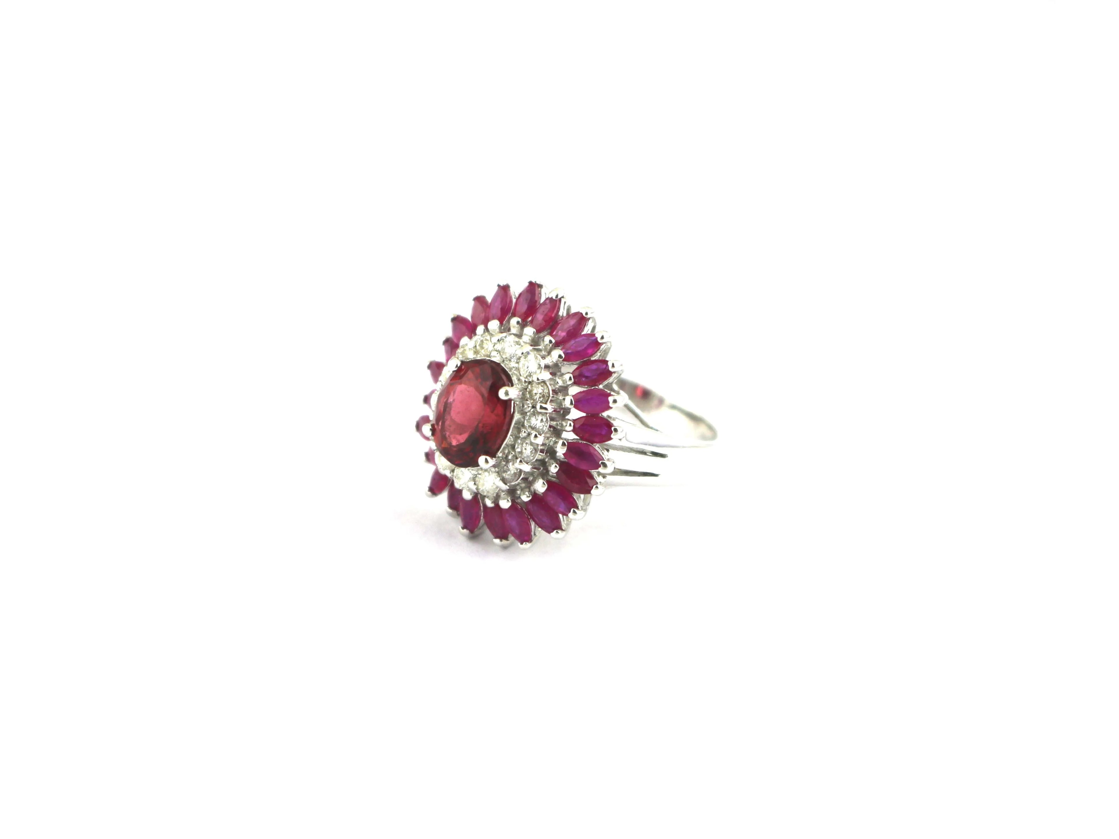 Ruby 925 Sterling Silver Flower Handmade Chunky Halo Anniversary Gemstone Ring For Women