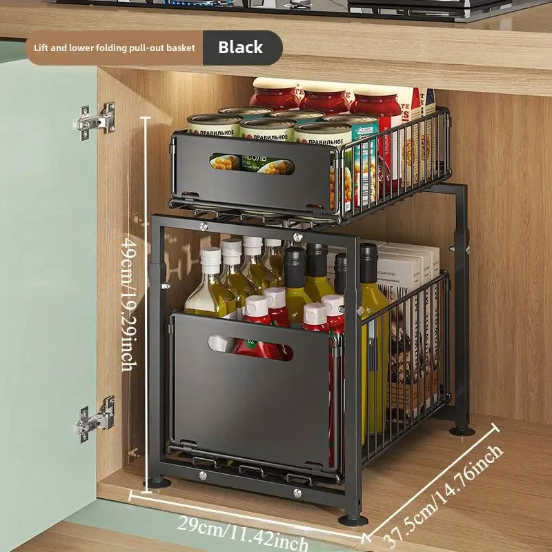 2 Tier Pull Out Cabinet Organizer Drawer Height Adjustable Kitchen Rack for Cabinet Under Sink Organizer Spice Jar Storage Shelf