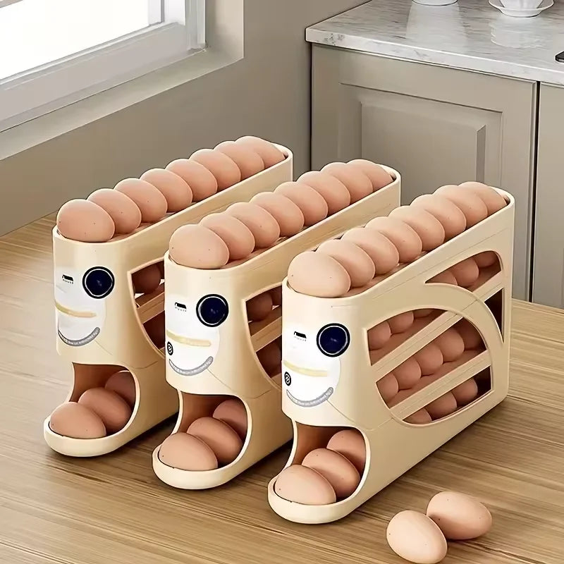 4-Tier Sliding Egg Dispenser, Automatic Rolling Shatterproof Holder For Fridge & Countertop, Easy-Clean, Washable,Space-Saving Refrigerator Side Door Storage Rack For Kitchen Organization,Egg Storage