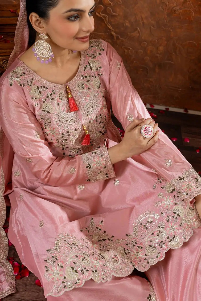 Designer Women's Party Wear Set Top Sharara Plazzo Dupatta