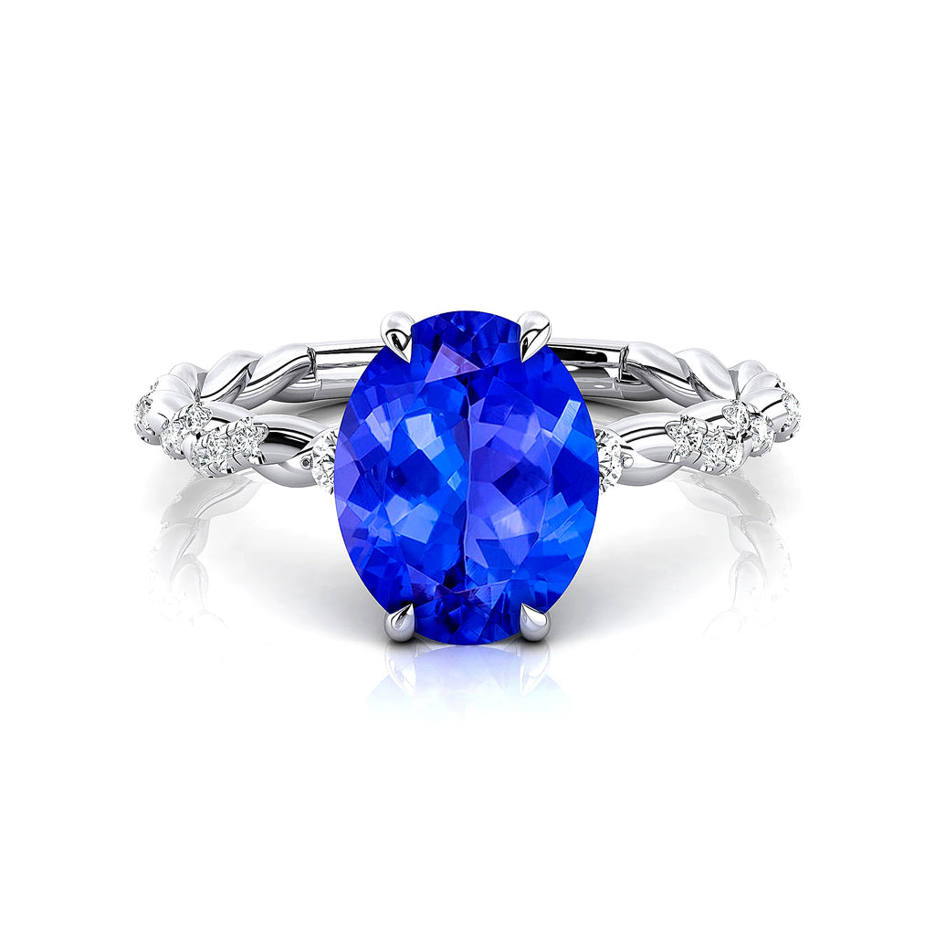 Unisex Luxurious Birthstone Rings 18k Solid Gold Studded Natural Tanzanite Gemstone Real Solitaire Diamonds Wedding Ring ODM