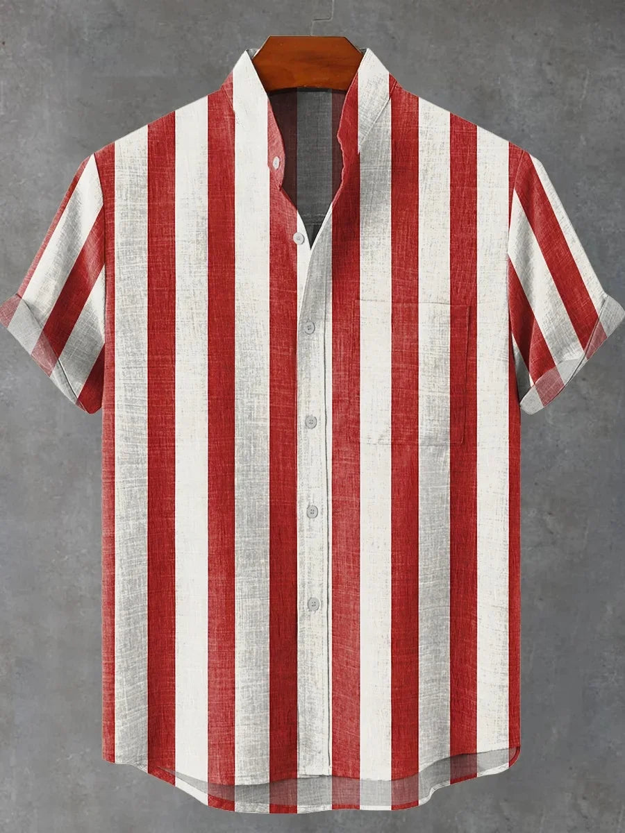 Nouvelle chemise à manches courtes à carreaux à rayures verticales pour hommes, chemise décontractée à manches courtes de style
