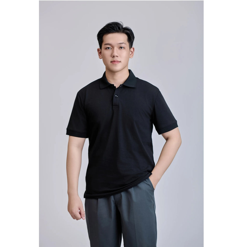 Vietnamese Made Front 200 Grams Casual Short Sleeve Button Regular Black Knitted TC 60% Cotton +40% Polyester for Shirt