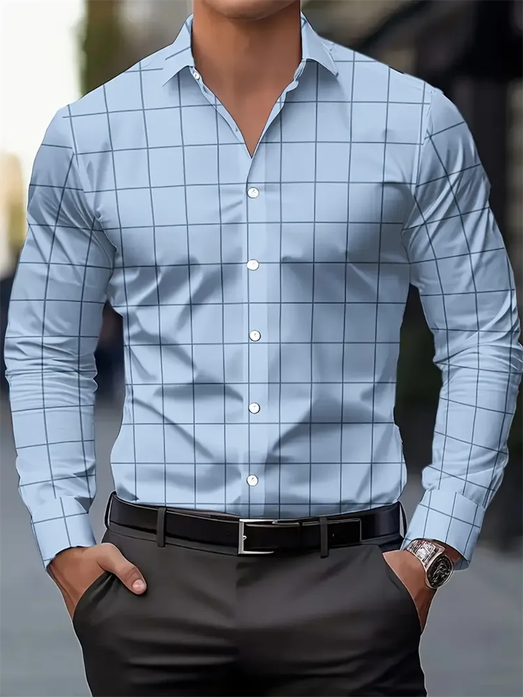 New Men's Shirt Long Sleeve Plaid Lapel Spring and Autumn Party Work Clothes Clothing Print XS-6XL Large Size