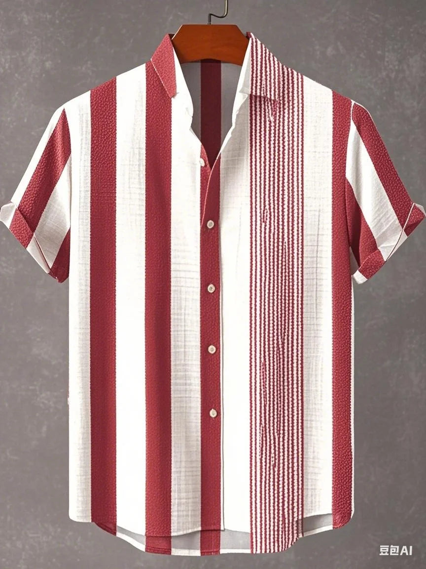 Nouvelle chemise à manches courtes à carreaux à rayures verticales pour hommes, chemise décontractée à manches courtes de style