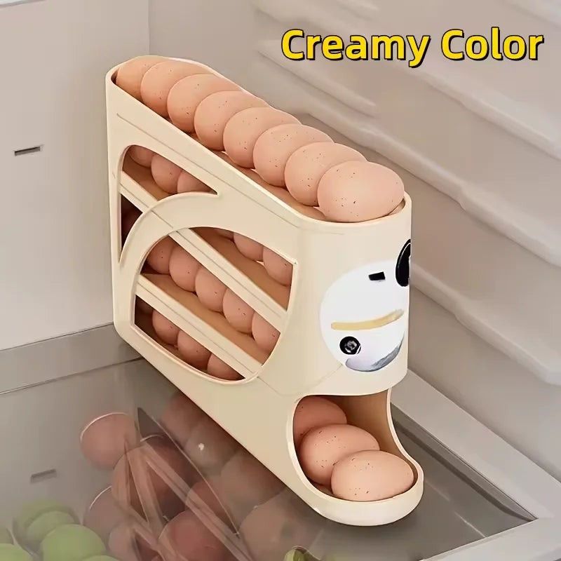 4-Tier Sliding Egg Dispenser, Automatic Rolling Shatterproof Holder For Fridge & Countertop, Easy-Clean, Washable,Space-Saving Refrigerator Side Door Storage Rack For Kitchen Organization,Egg Storage