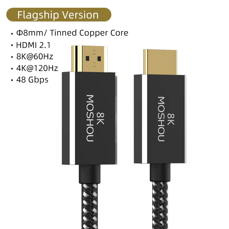 MOSHOU HDMI 2.1 Cable 8K 60Hz 4K 120Hz 48Gbps HDMI Splitter Cables EARC HDR10+ Video Cable HDMI2.1 for TV Box PS5