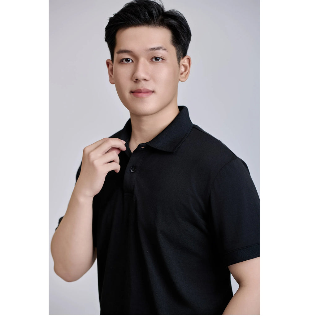 Vietnamese Made Front 200 Grams Casual Short Sleeve Button Regular Black Knitted TC 60% Cotton +40% Polyester for Shirt
