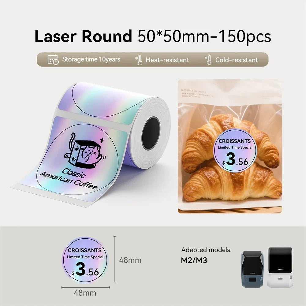 NIIMBOT M2 M3 Laser Silver Heat Thermal Transfer Label DIY Silver Label Sticker for Office/Home/Outdoor Nameplate Sticker