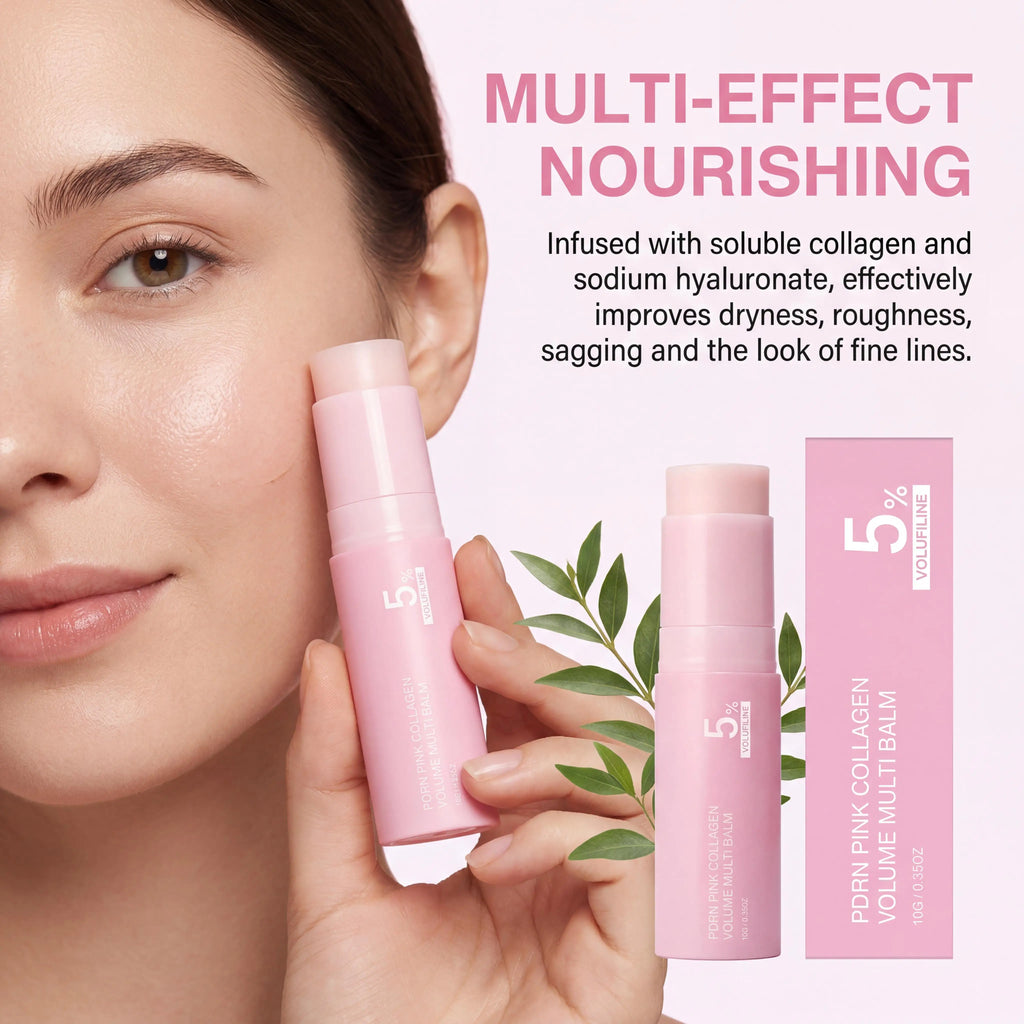PDRN Pink Collagen Volume Multi Balm Stick Hydrating Wrinkle Balm Collagen Plumping Firming Stick for Under Eyes Neck Forehead Smile Lines Lips