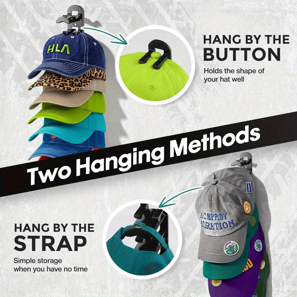 Hat Racks for Baseball Caps, Versatile Adhesive or Wall-Drilled Mounting Hat Rack for Wall, MultiLayer Hat Storage, Durable Plas